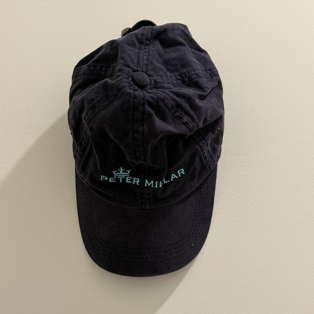 Peter Millar Navy Blue Cotton Adjustable Strapback Baseball Cap Hat Crown